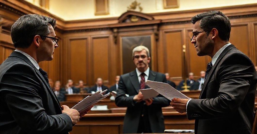 Avvocati in aula discutono questioni legali