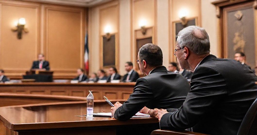 Avvocati durante un processo in aula di tribunale